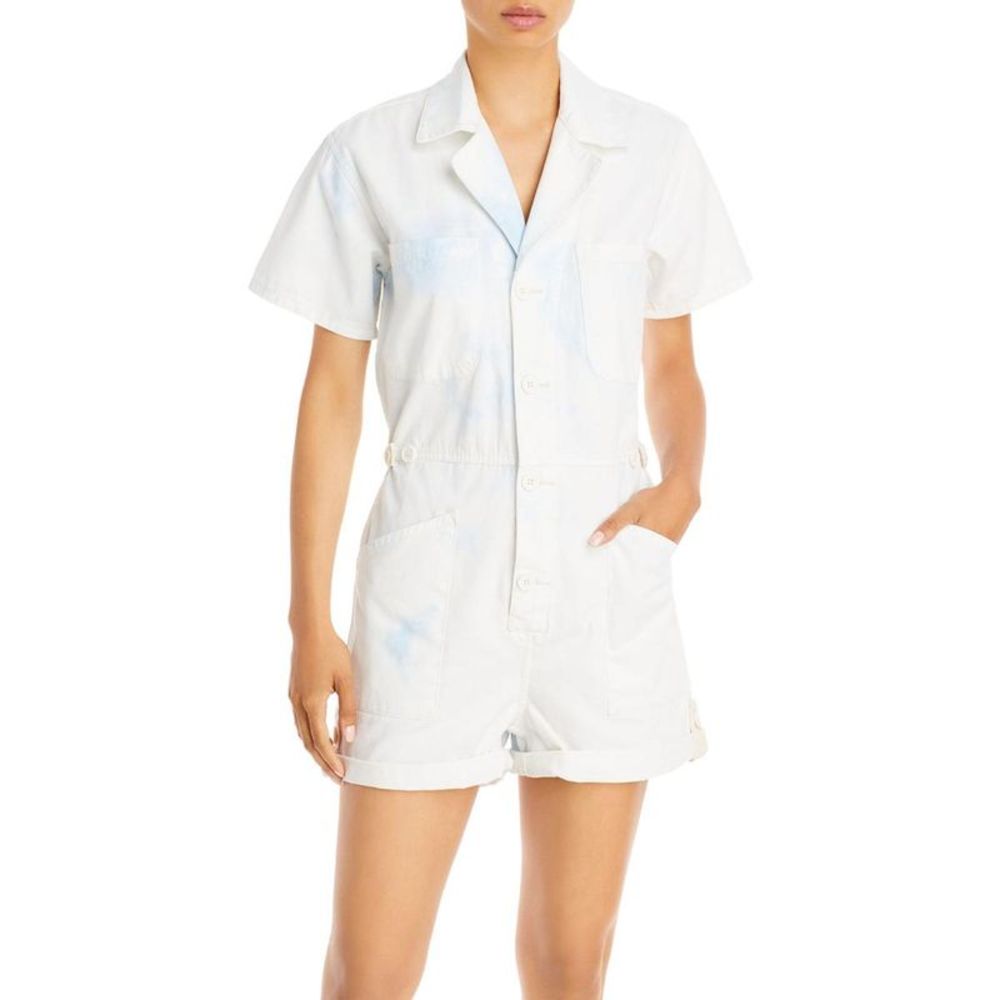 Pistola Womens Parker Field White Tie-Dye Short Sleeves Denim Romper